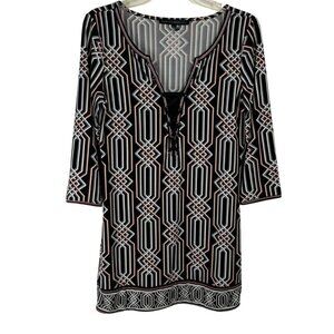 White House Black Market Stretch 3/4 Sleeve Geometric Shift Dress Women's Sm EUC